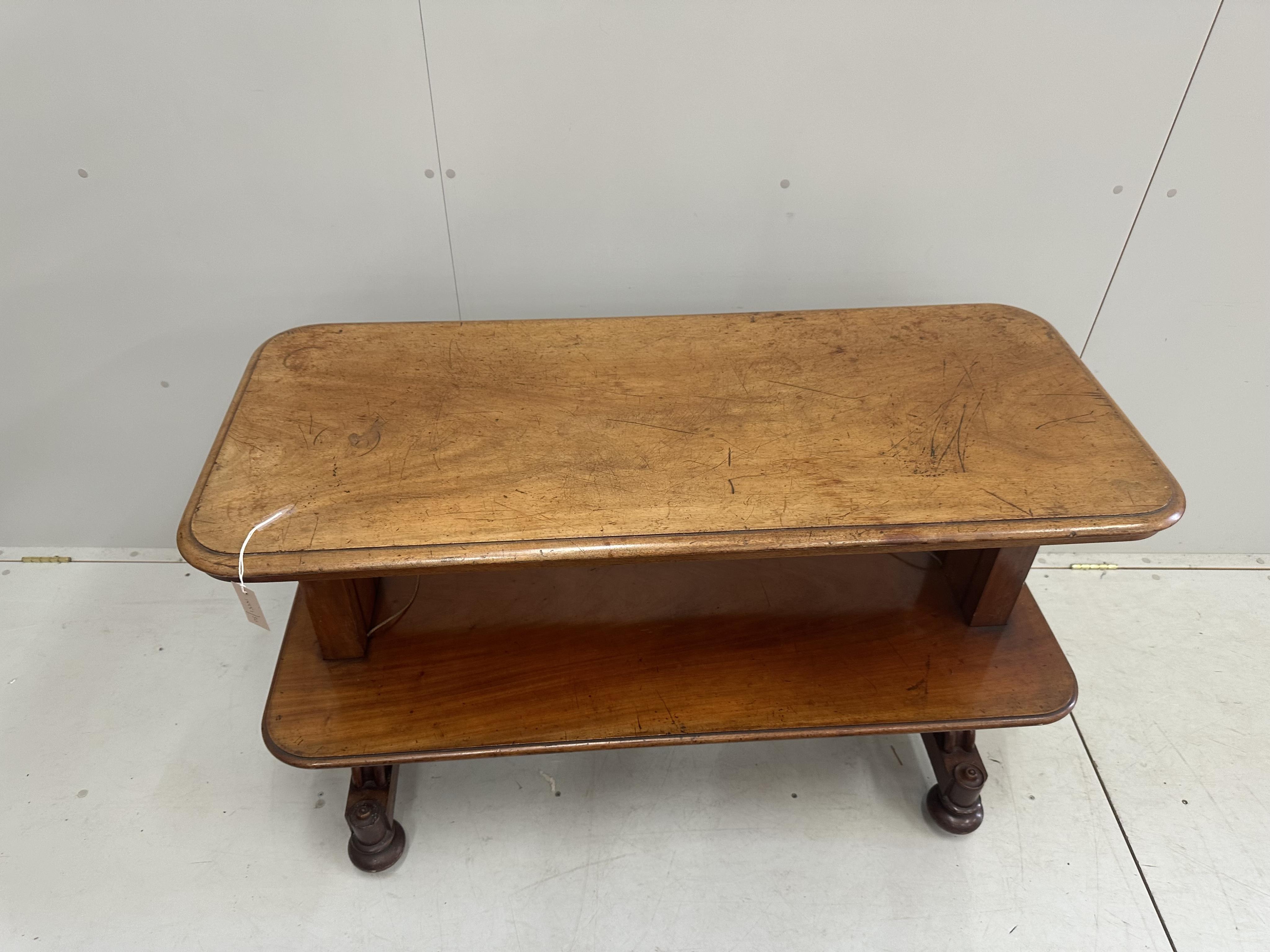 An early Victorian mahogany metamorphic buffet, mechanism inoperable, width 122cm, depth 52cm, height 80cm. Condition - poor to fair